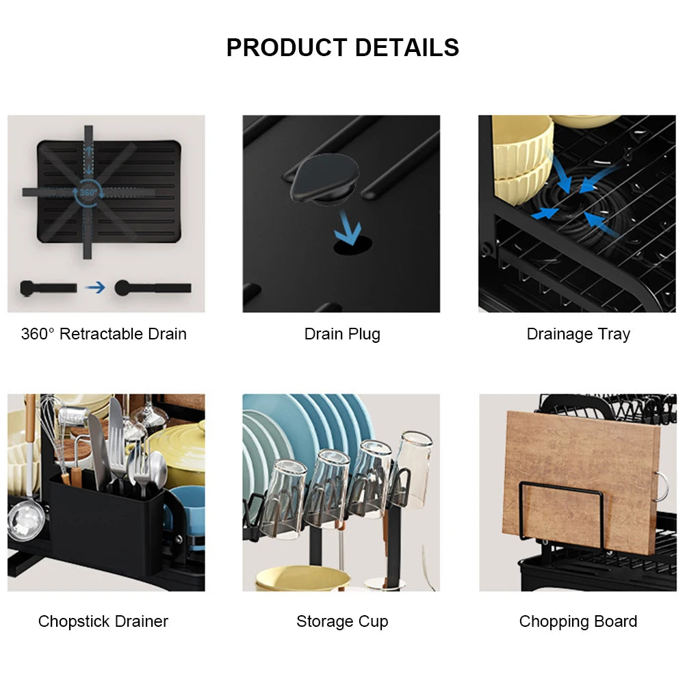 Kitchen Dish Drying Rack with Drain Basket Countertop