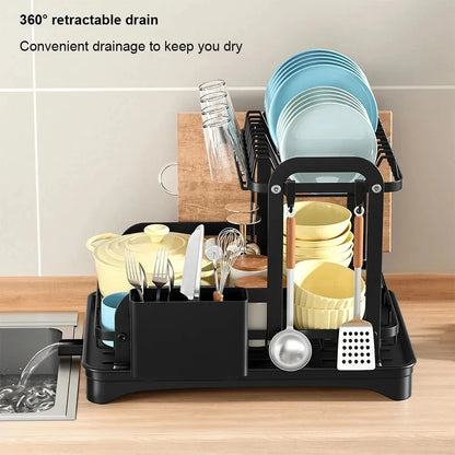 Kitchen Dish Drying Rack with Drain Basket Countertop